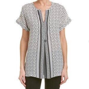 Max Studio Black White Dot Split Neck‎ Tunic sz S
